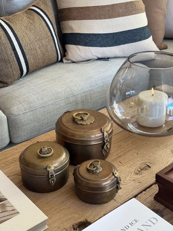 Set of Three Vintage Indian Brass Chapati Boxes