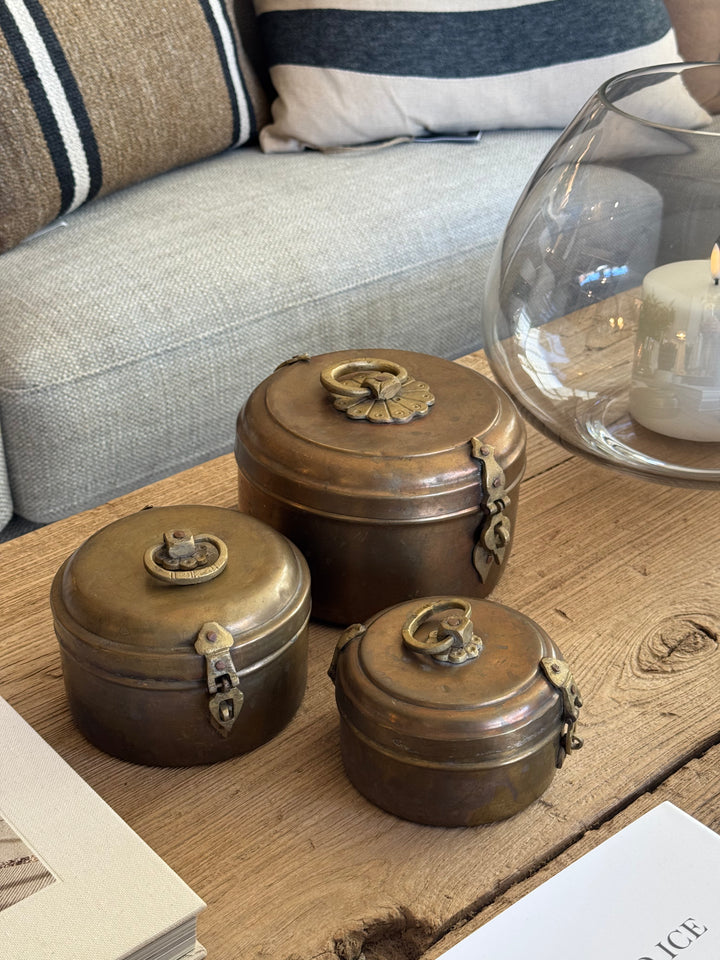Set of Three Vintage Indian Brass Chapati Boxes