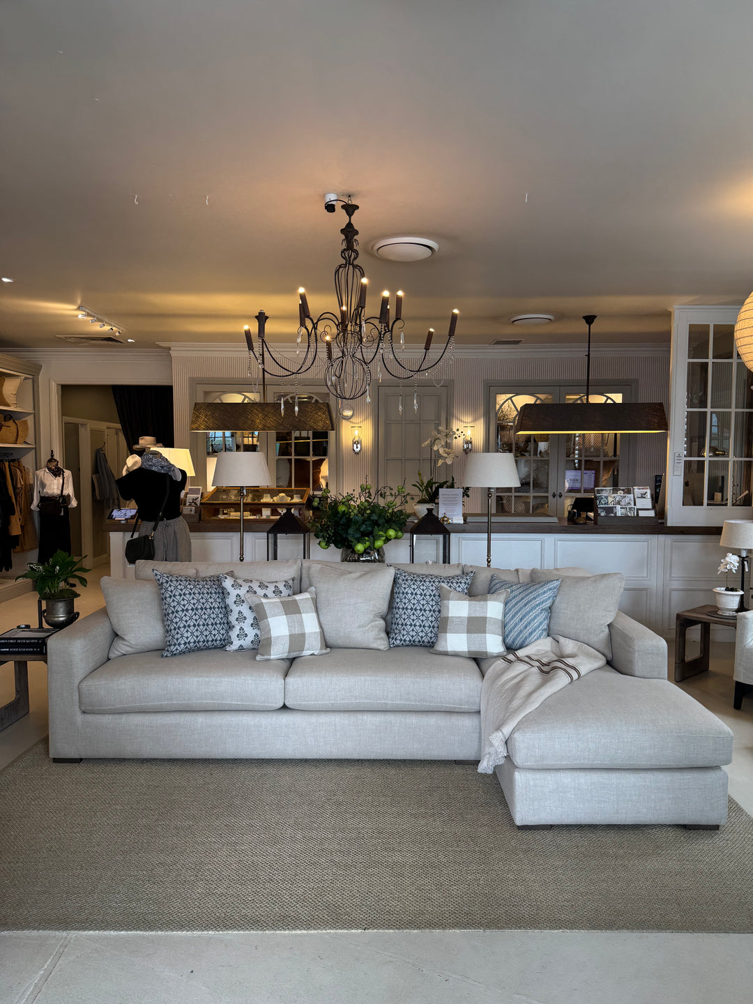 Aspen Shona Modular AS DISPLAYED | Warwick Haven Oatmeal | Luxura Seat Upgrade | 4 str 1 Arm LF &amp; Chaise RF