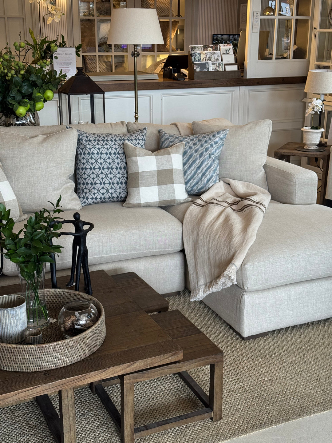 Aspen Shona Modular AS DISPLAYED | Warwick Haven Oatmeal | Luxura Seat Upgrade | 4 str 1 Arm LF &amp; Chaise RF