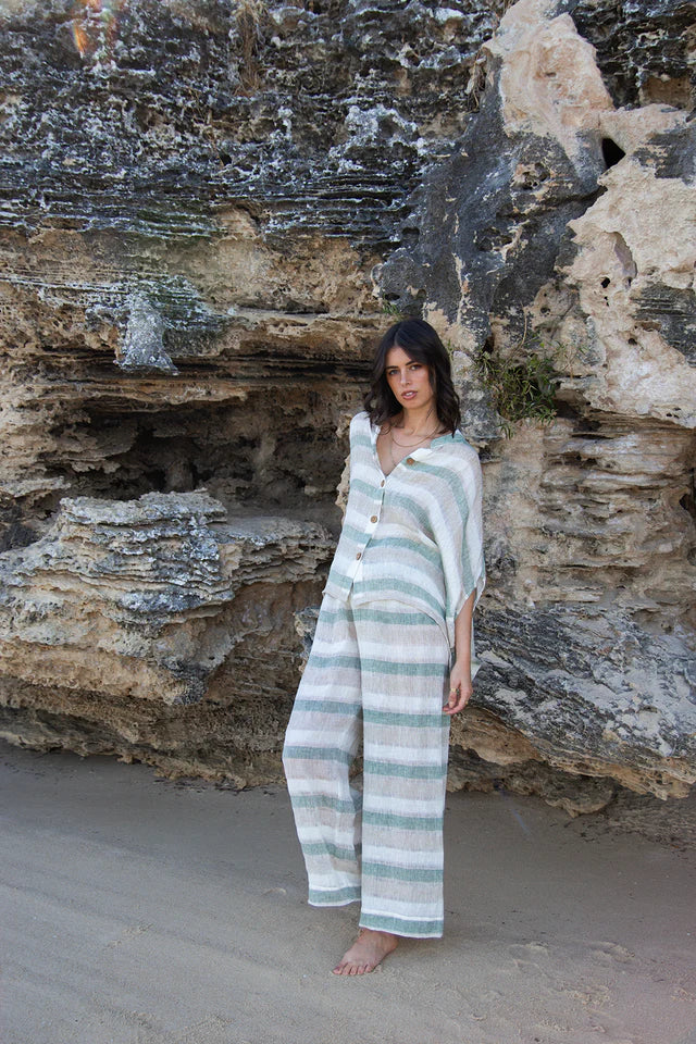 Scandi | Amalfi Linen Top | Sage Stripe