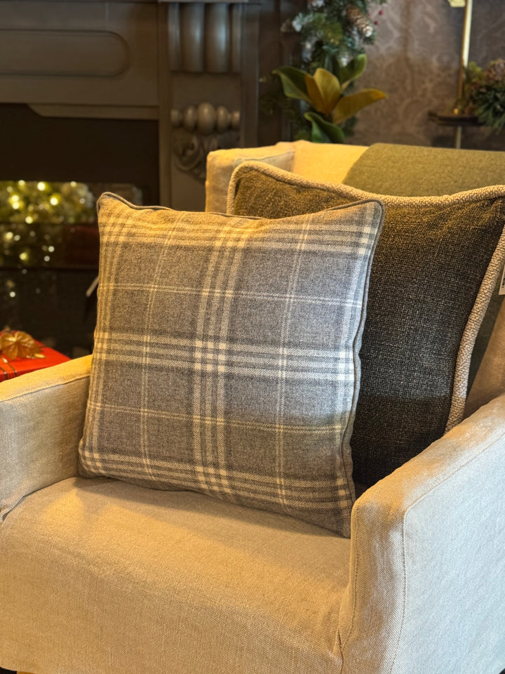 Westbury Highland Plaid Mist Piped Cushion Cover & Insert | 50x50cm