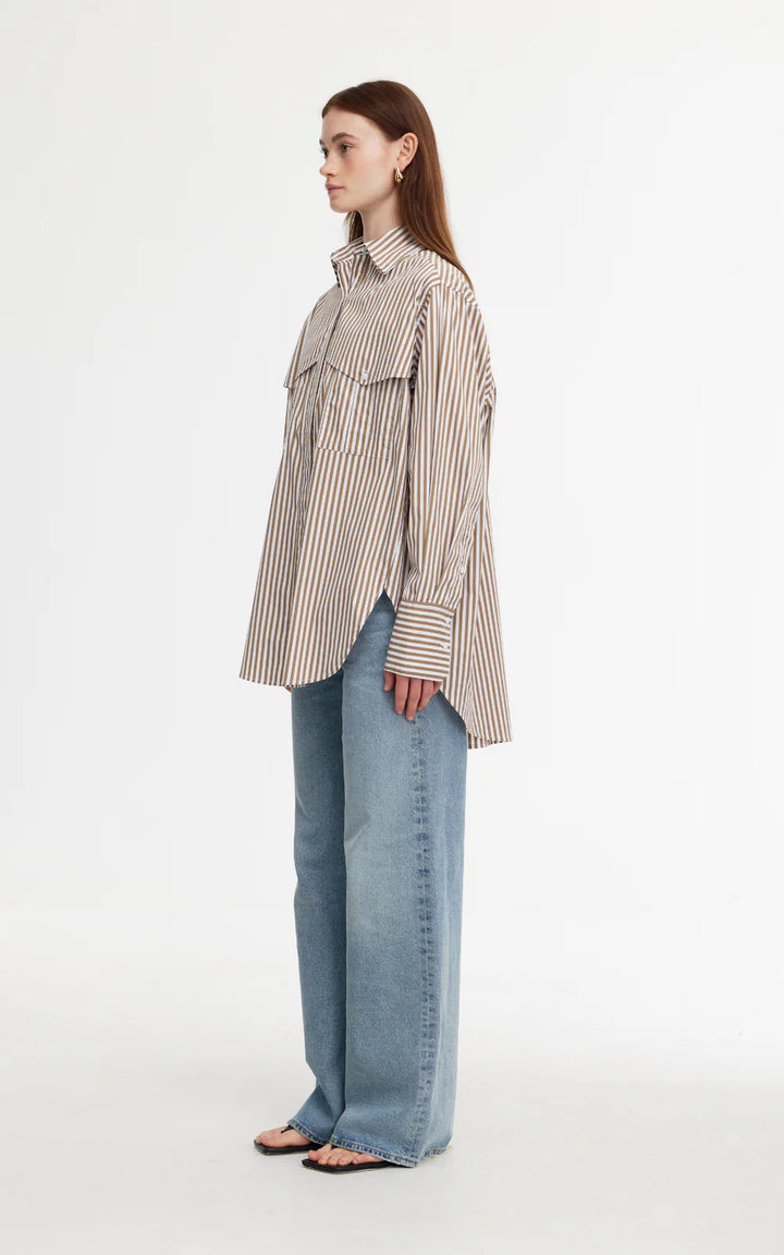 Kinney | Riley Shirt | Stone/Ivory Stripe