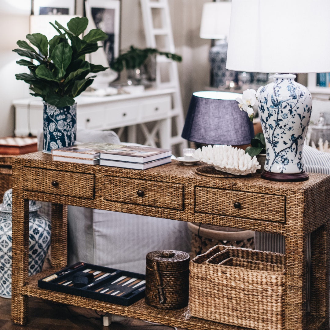 Rattan Console Table with Drawers | Brown