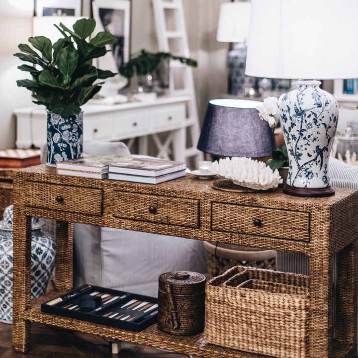 Rattan Console Table with Drawers | Brown