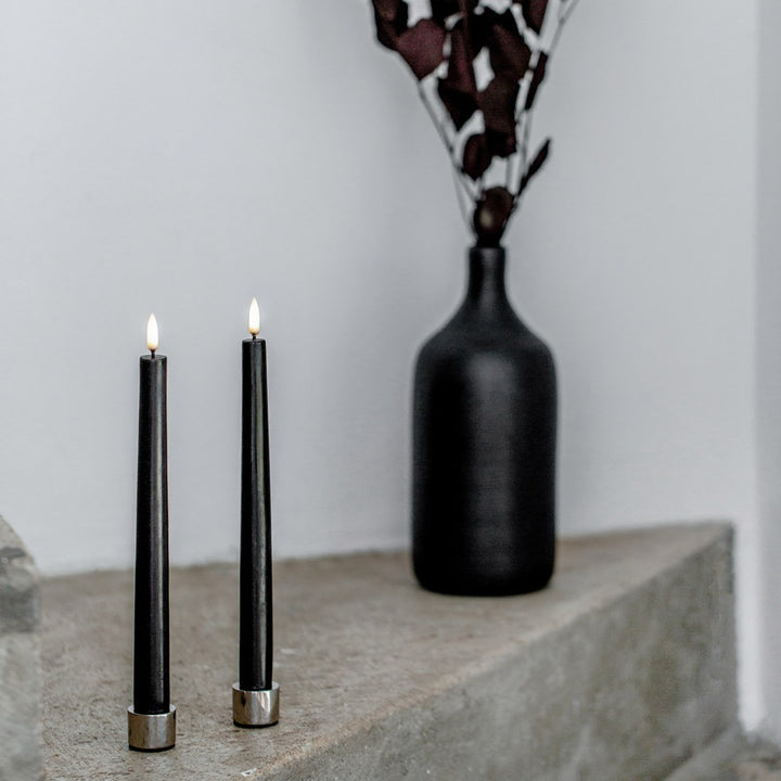 Textured Black | Flameless Taper Candles | Remote Controllable | PAIR