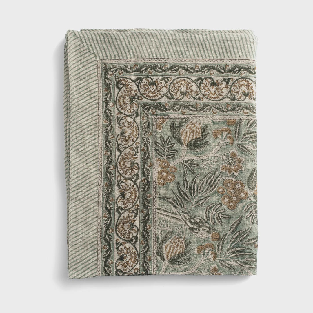 Parrot Linen Tablecloth | Seafoam | 150 x 350cm