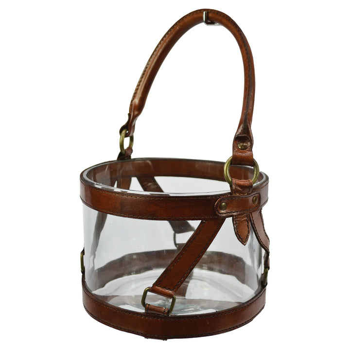 Hurricane Lantern | Glass & Tan Leather | Small