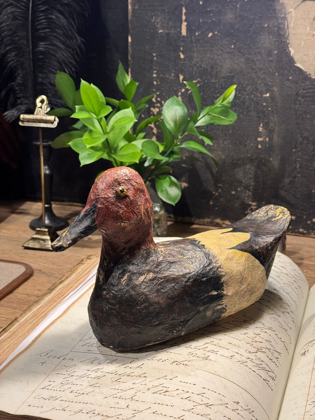 Hand Crafted Decoy Duck 'Merlot' by Local Paper Artist Rossana Perry