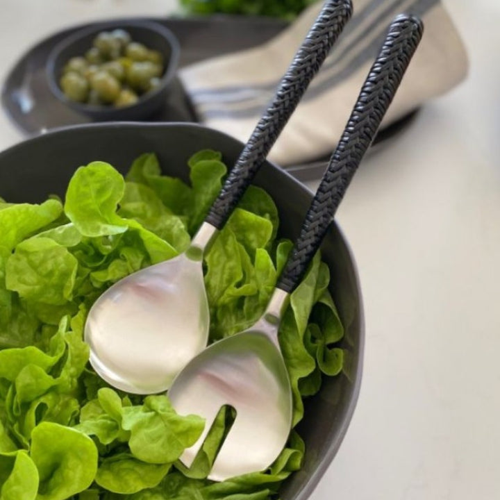 Black Wicker with Plait Salad Servers | 2 piece