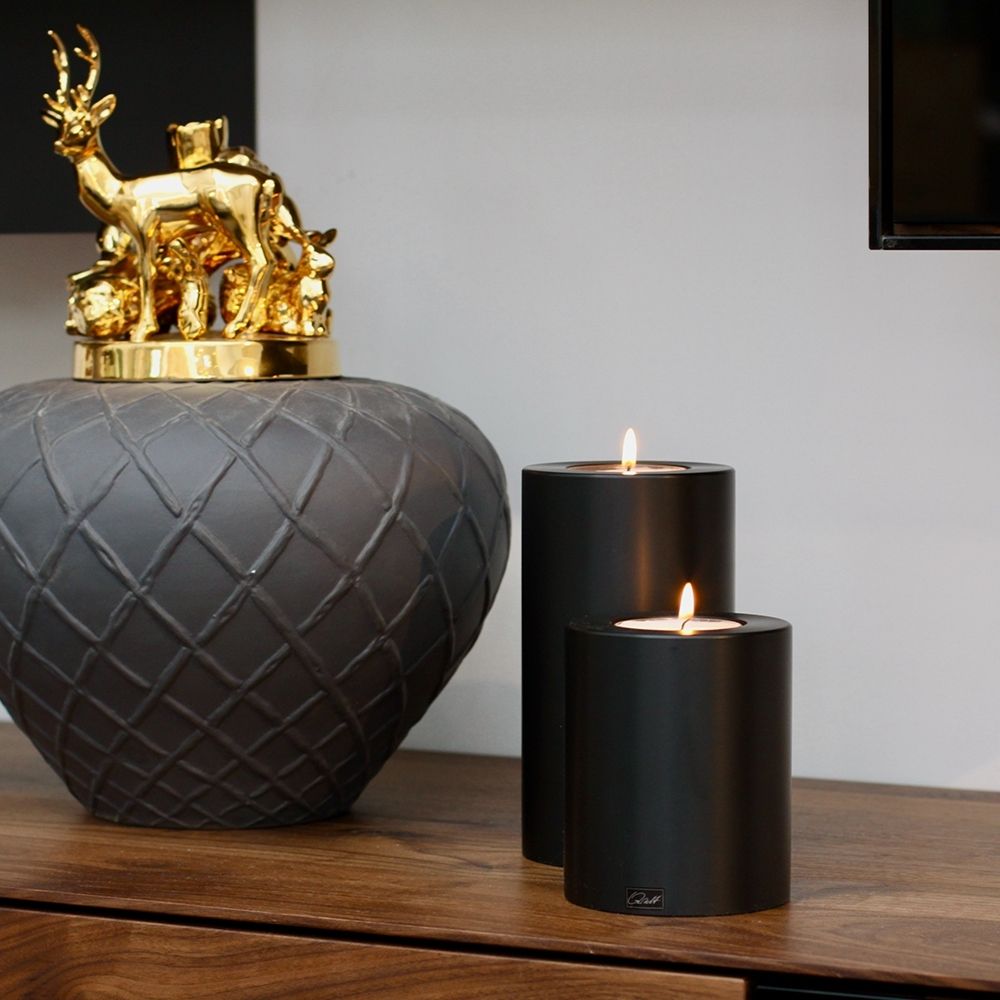 Qult Black Candle Pillar holder | 10cm diameter x 18cm H