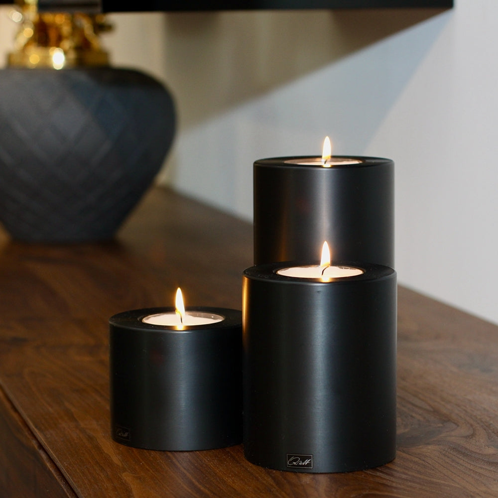 Qult Black Candle Pillar holder | 10cm diameter x 18cm H