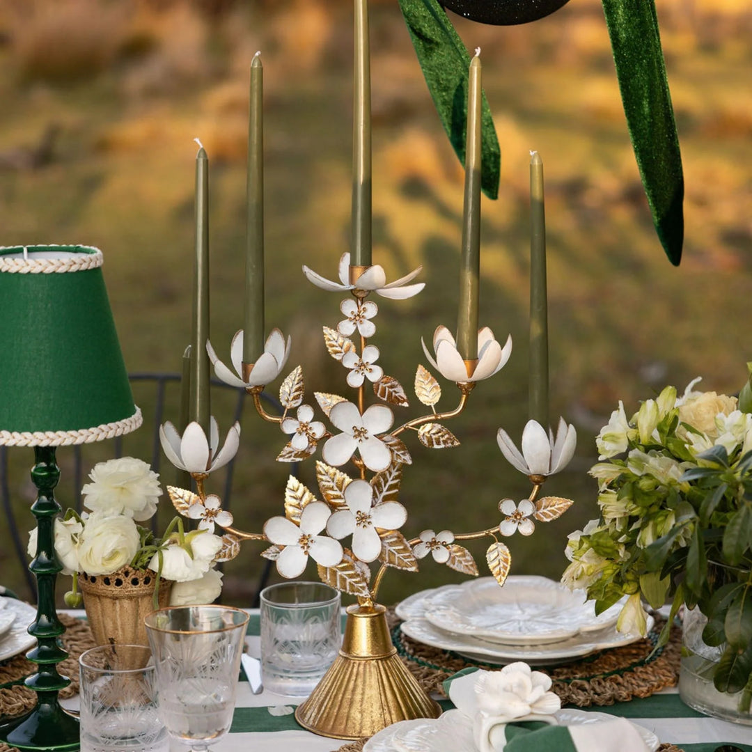 Gold and White Flower Candelabra