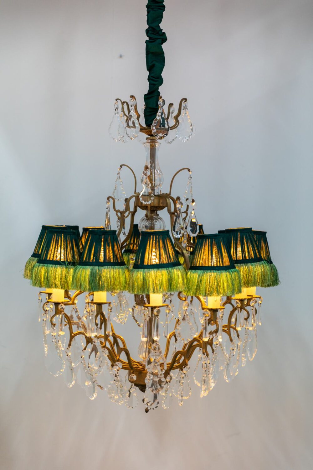 Pleated Lamp Shade with Fringe | Green | 12.5 x 7 x 10cm