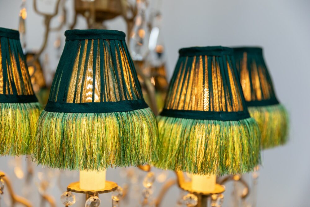 Pleated Lamp Shade with Fringe | Green | 12.5 x 7 x 10cm