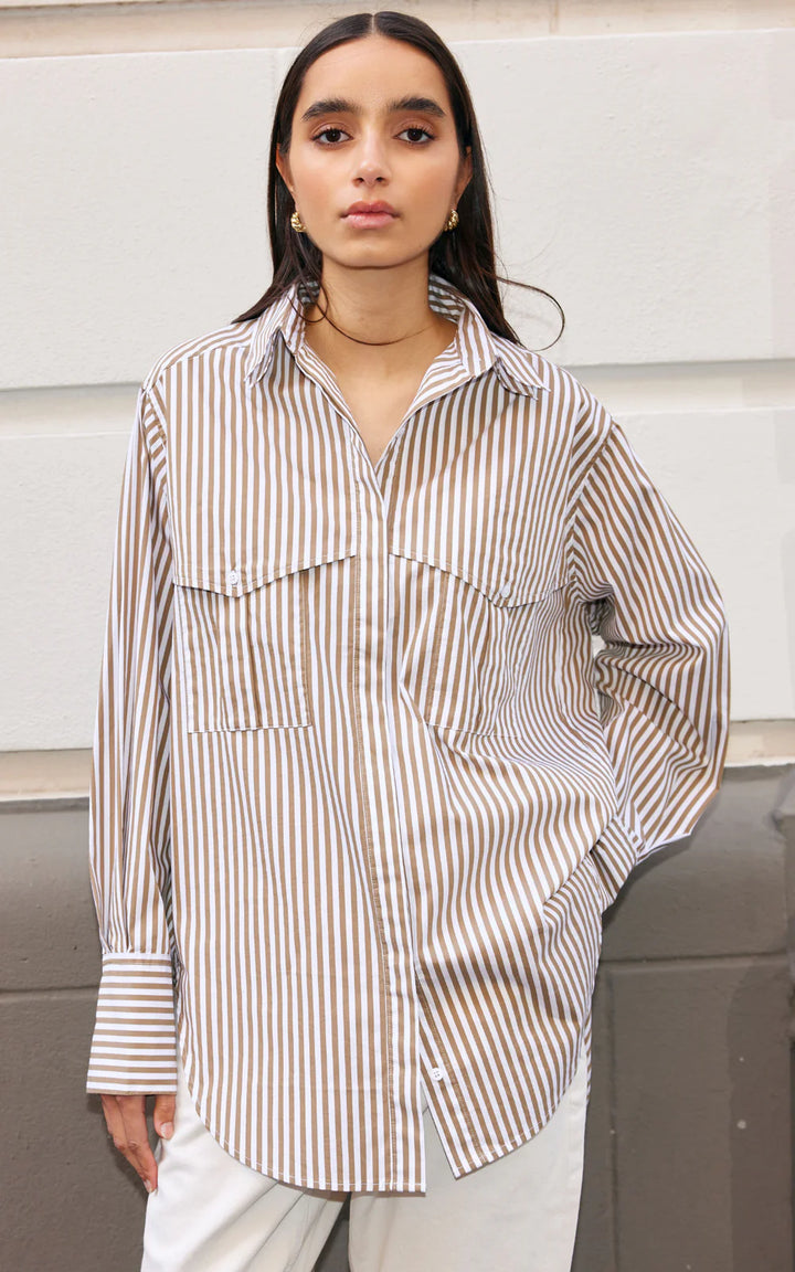 Kinney | Riley Shirt | Stone/Ivory Stripe