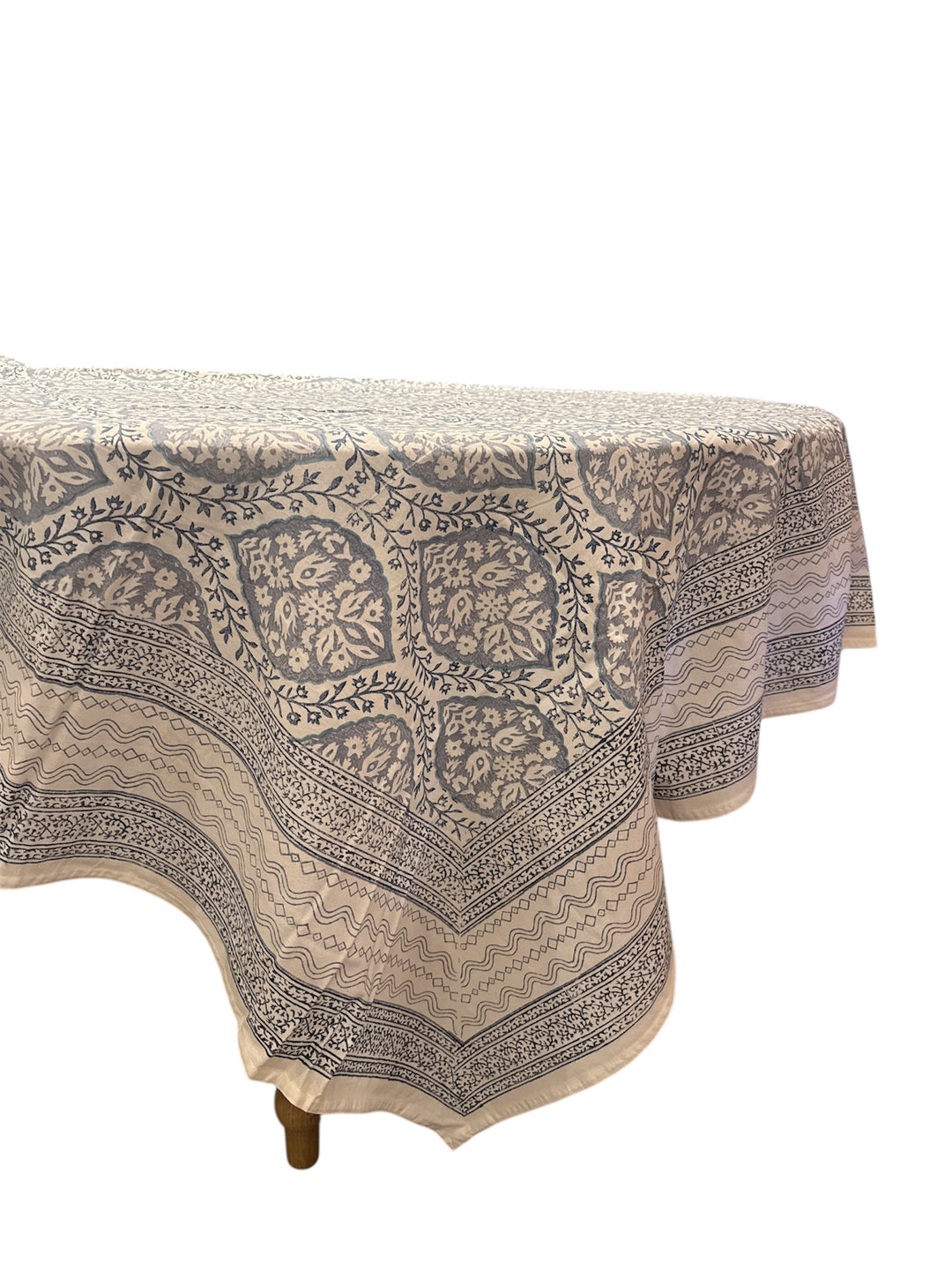 Large Jaipur Cotton Tablecloth 4.5m x 2.30 m & 16 x Napkin Set | Blue/Grey/White