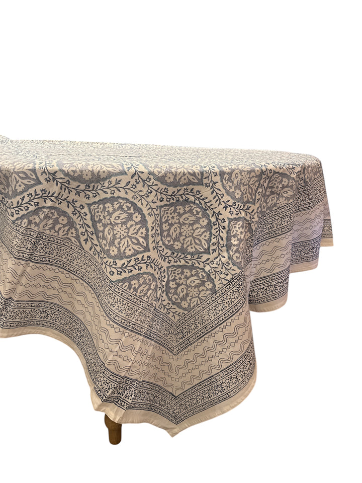 Large Jaipur Cotton Tablecloth 4.5m x 2.30 m & 16 x Napkin Set | Blue/Grey/White