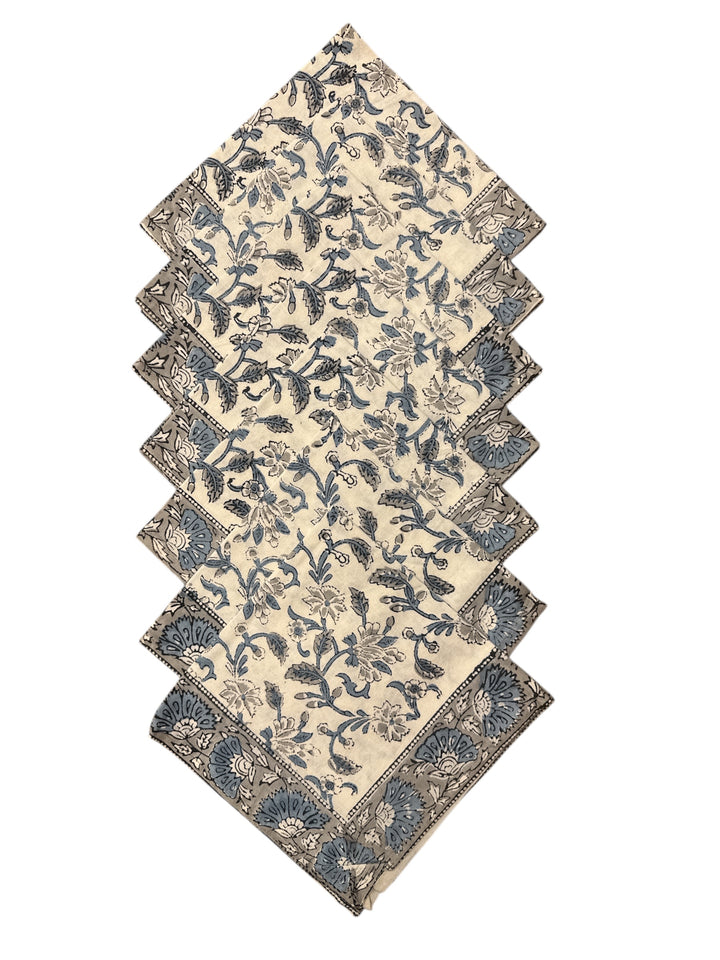 Large Jaipur Cotton Tablecloth 4.5mx2.30m & 16 Napkin Set | Blue/White/Pale Grey