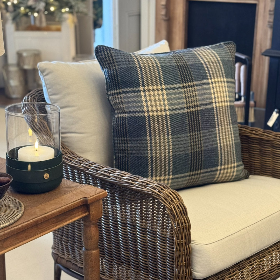 Braemar Blue Cushion Cover & Insert w Raffles Linen Back | 55x55cm