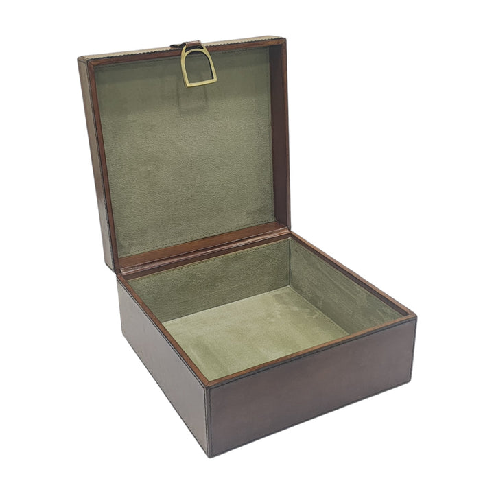 Leather Square Woven Box | Tan