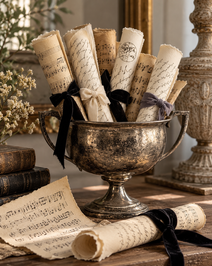 Handmade Deckle Paper Music Sheets with Ribbon | Varying Designs | Sold Individually