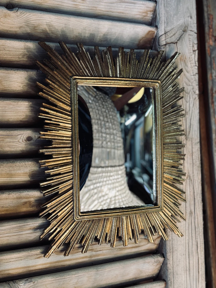 Rectangular Starburst Convex Mirror | Gold