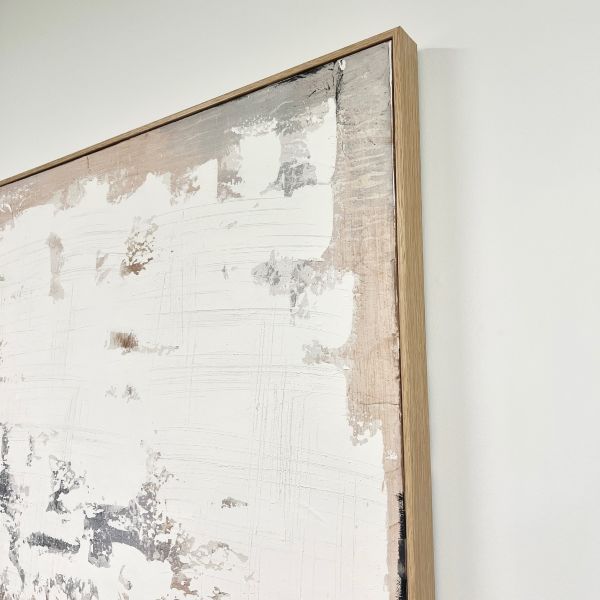 Alo Alo Abstract Wall Painting  Beige/White| Oak Framed | 90 x 120cm