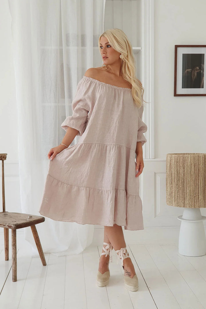 Bypias | Abby Linen Midi Dress | Light Pink