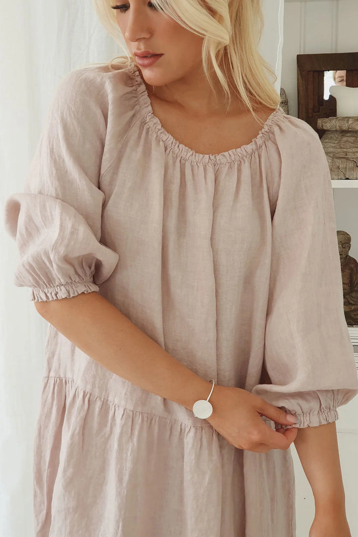 Bypias | Abby Linen Midi Dress | Light Pink