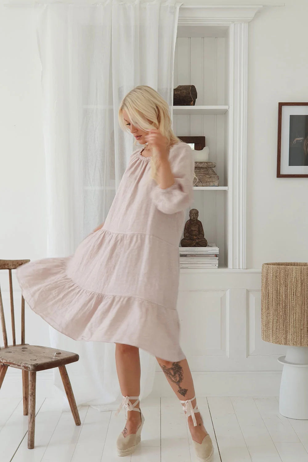 Bypias | Abby Linen Midi Dress | Light Pink