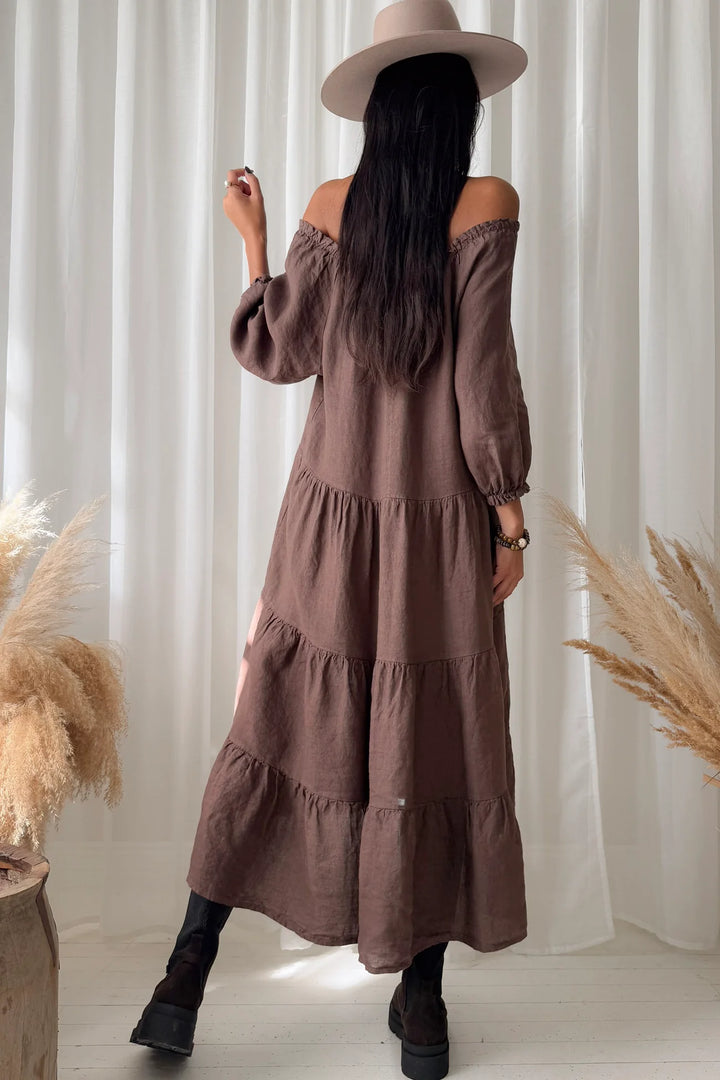 Bypias | Abby Long-Line Linen Dress | Coffee