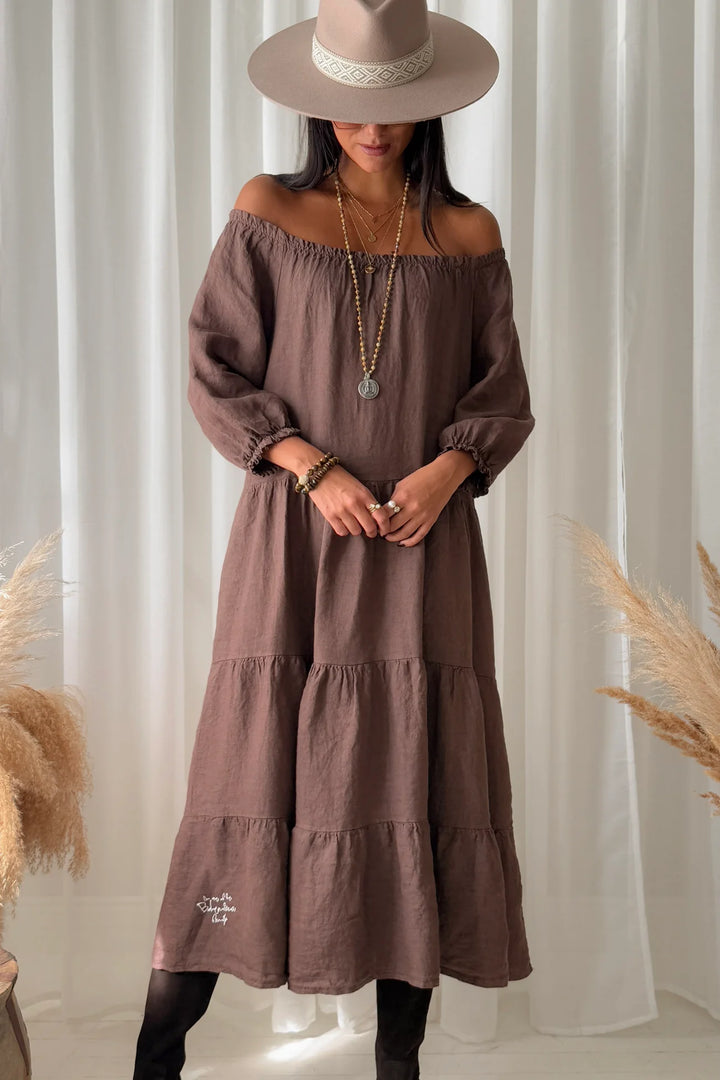 Bypias | Abby Long-Line Linen Dress | Coffee