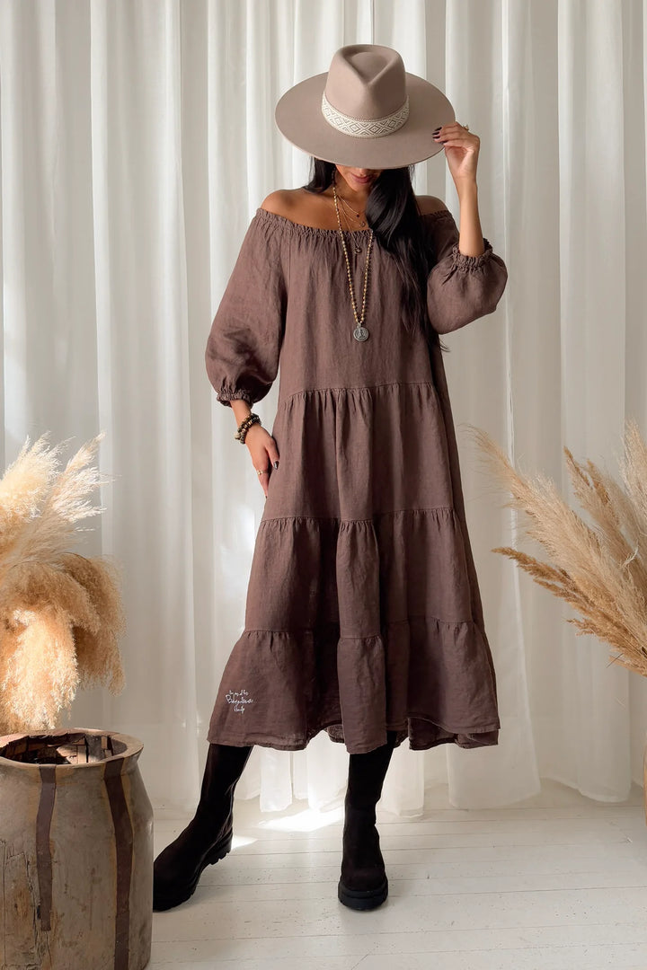 Bypias | Abby Long-Line Linen Dress | Coffee