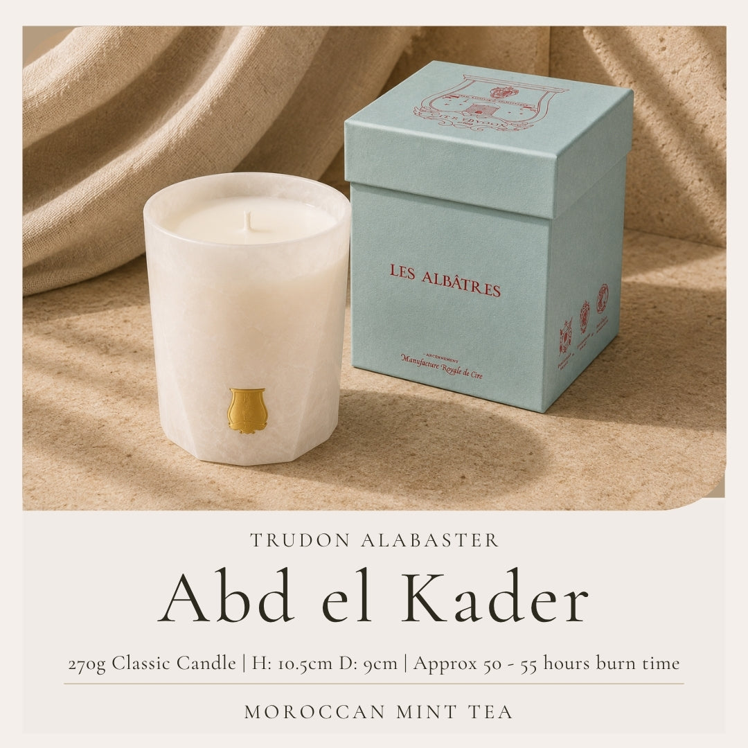 Trudon Alabaster Candle with Lid 270g | Abd el Kader | Moroccan Mint Tea