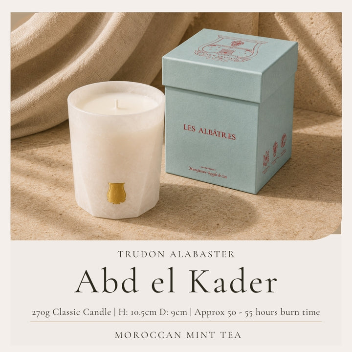 Trudon Alabaster Candle with Lid 270g | Abd el Kader | Moroccan Mint Tea