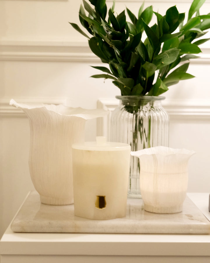 Trudon Alabaster Candle with Lid 270g | Hemera | Coriander and Pink Peppercorn