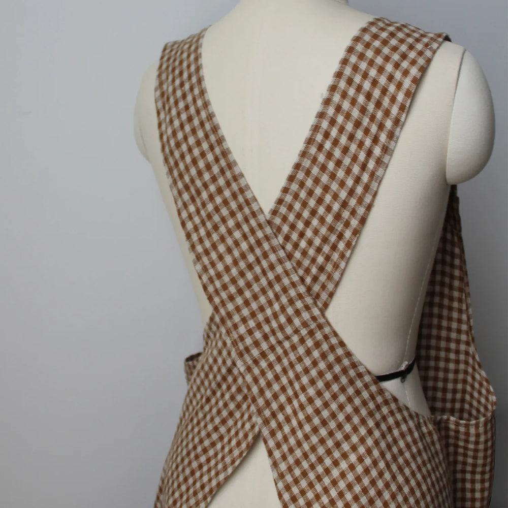 Ana Linen Apron | 90 x 130cm | Gingham Gold-Suzie Anderson Home