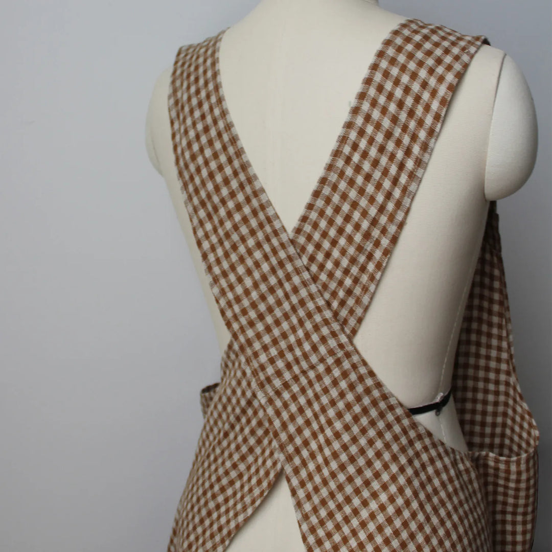 Ana Linen Apron | 90 x 130cm | Gingham Gold-Suzie Anderson Home