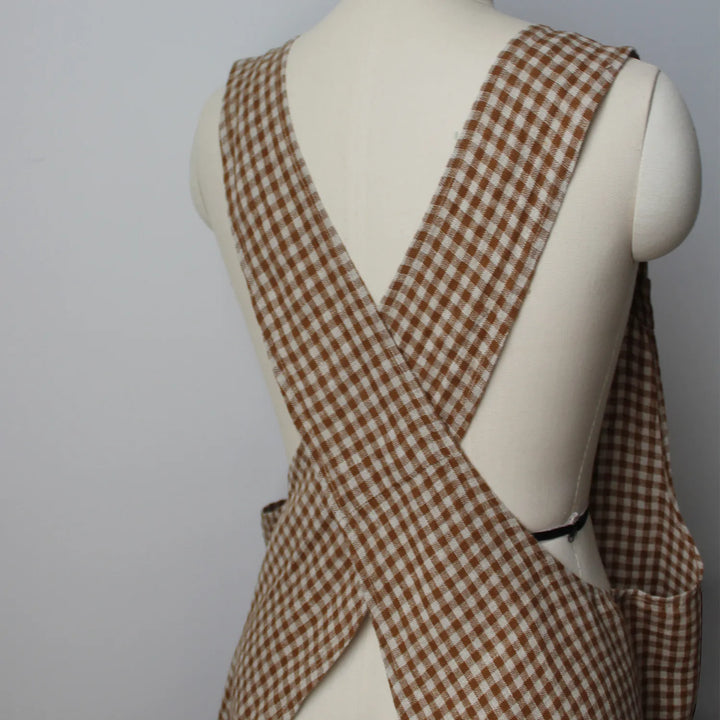 Ana Linen Apron | 90 x 130cm | Gingham Gold-Suzie Anderson Home