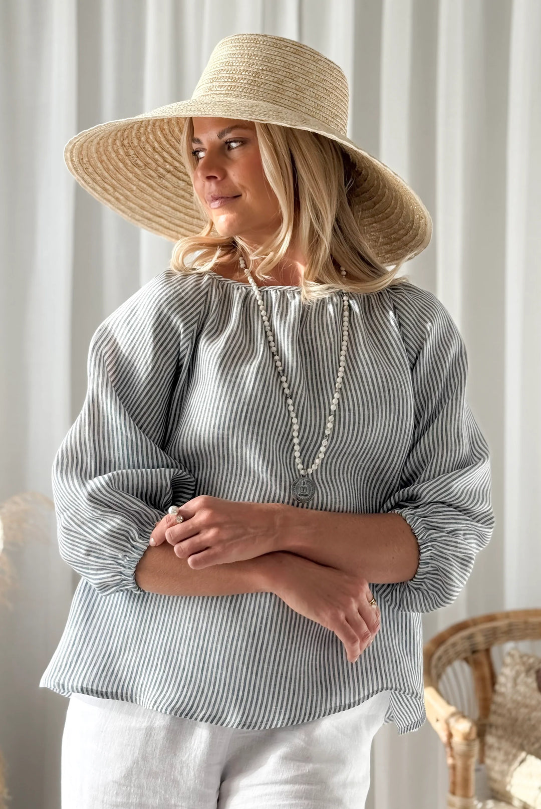 Bypias | Analise Linen Shirt | Blue Stripe