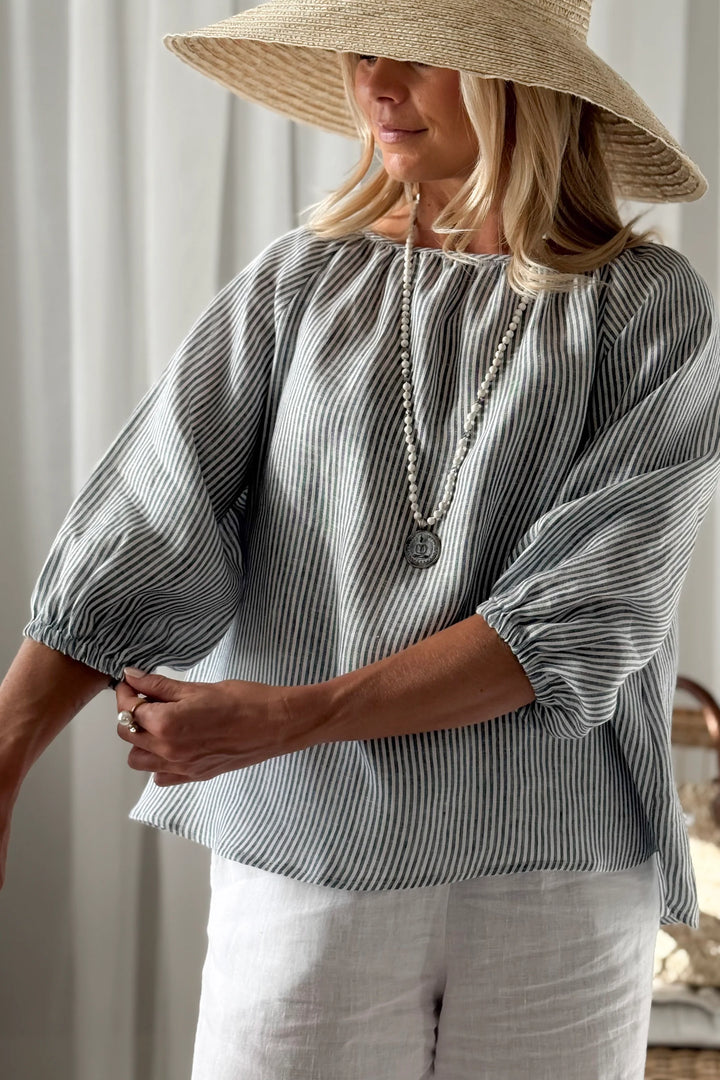 Bypias | Analise Linen Shirt | Blue Stripe