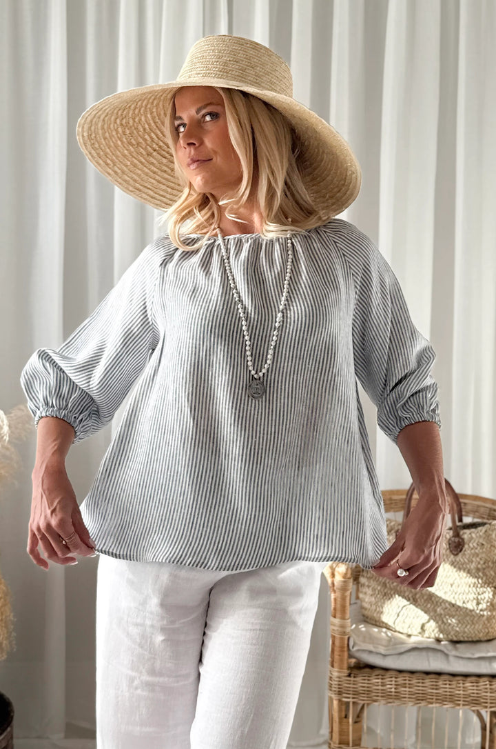 Bypias | Analise Linen Shirt | Blue Stripe