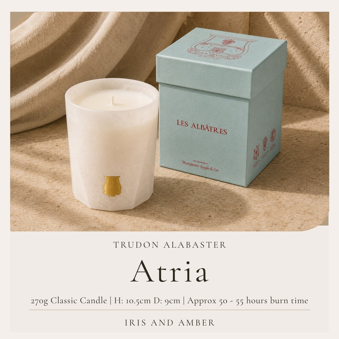 Trudon Alabaster Candle with Lid 270g | Atria | Iris and Amber