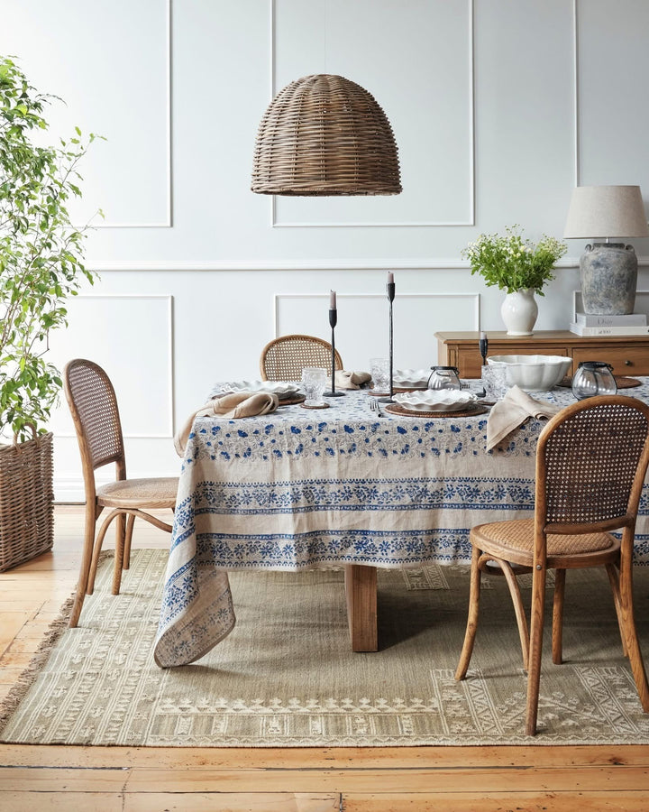 Sophie Azure Floral Linen Tablecloth | W160 x L320cm