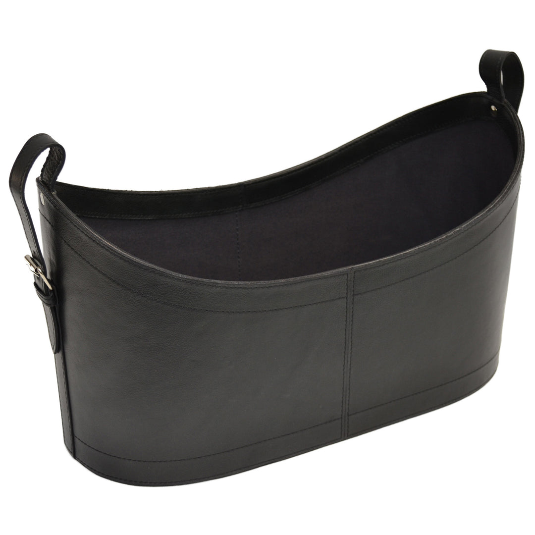 Leather Magazine Scoop Basket | Black