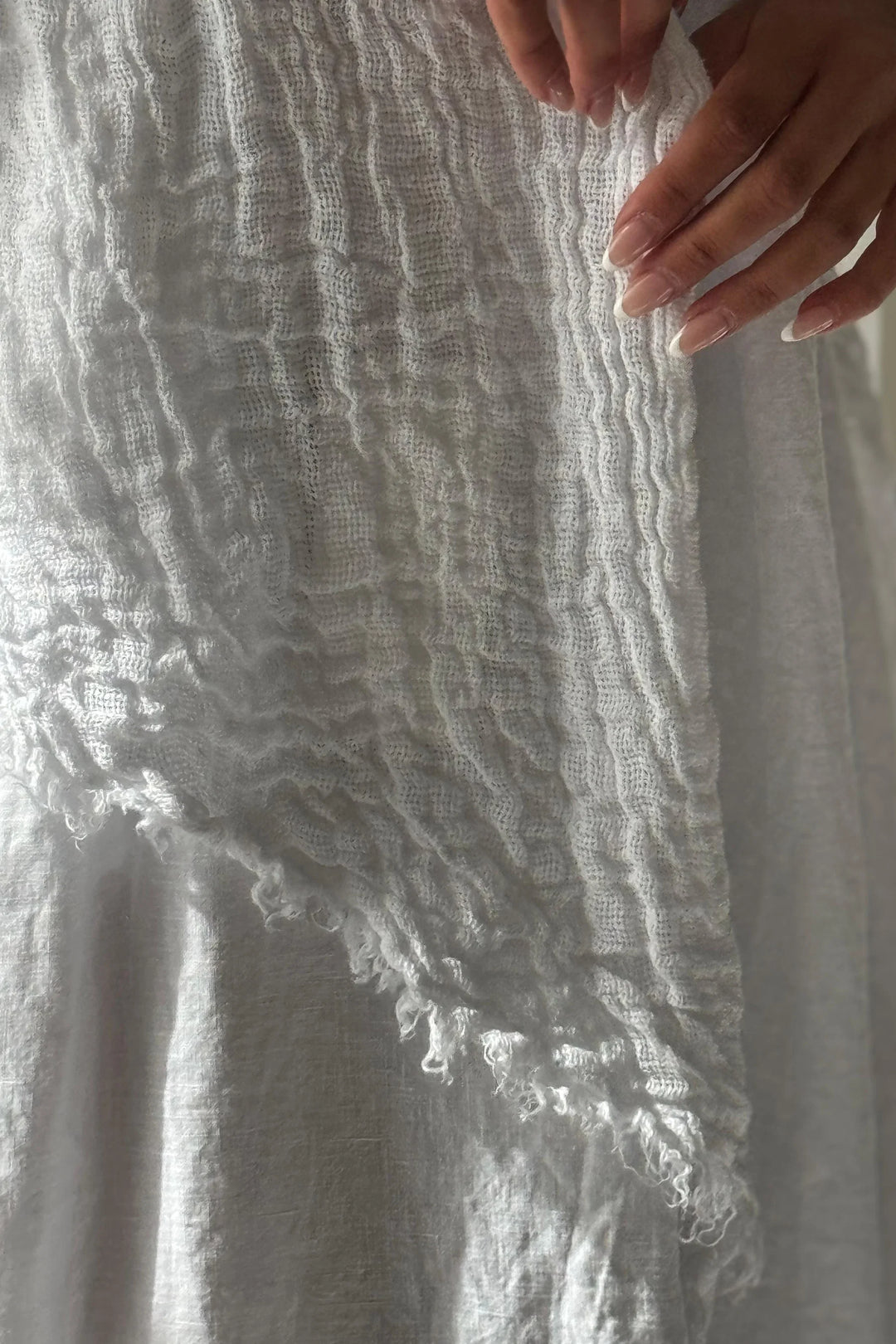 Bypias | Boho Mesh Linen Scarf | White