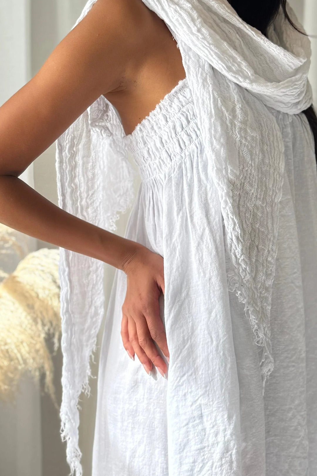 Bypias | Boho Mesh Linen Scarf | White