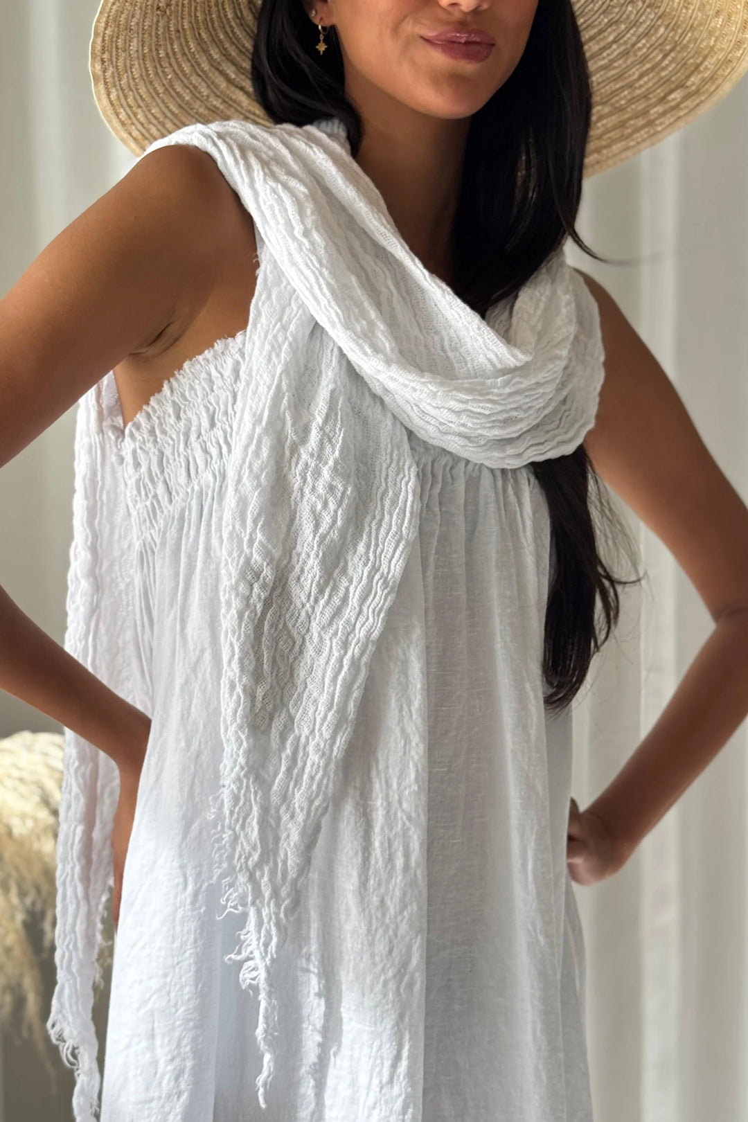 Bypias | Boho Mesh Linen Scarf | White