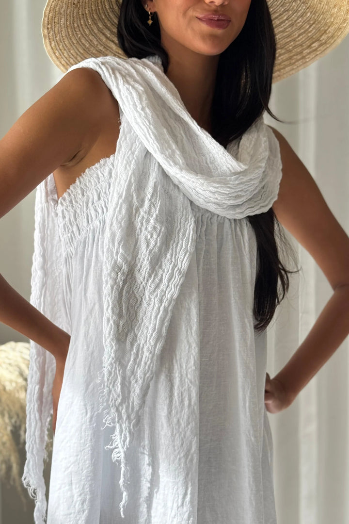 Bypias | Boho Mesh Linen Scarf | White